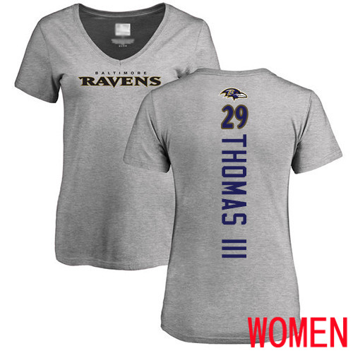 Baltimore Ravens Ash Women Earl Thomas III Backer V-Neck NFL Football #29 T Shirt->nfl t-shirts->Sports Accessory